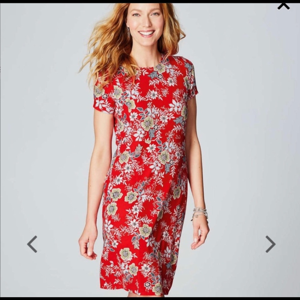 J JILL knit dress size XS red FLORAL pockets